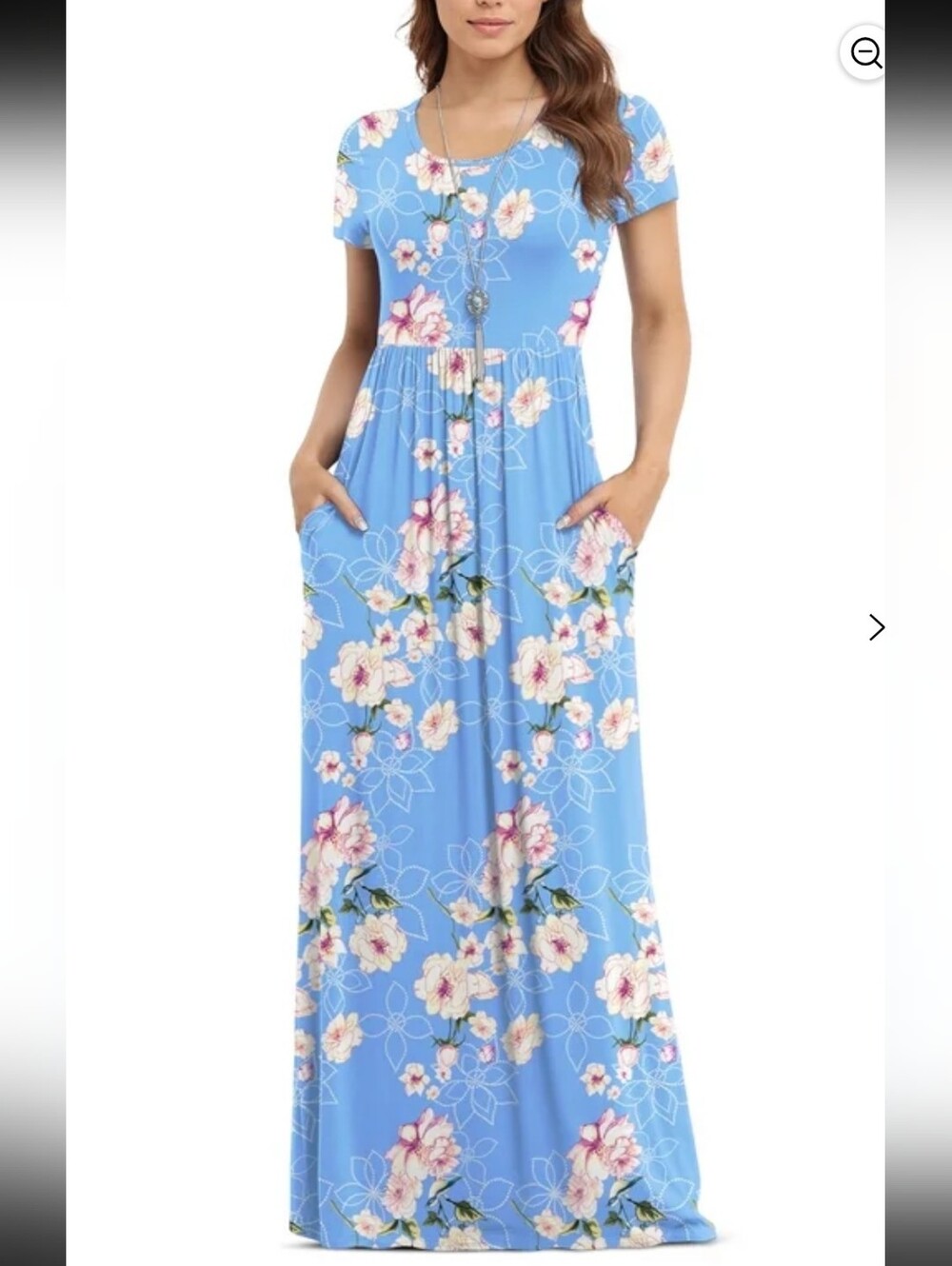 Floral Scoop Neck Maxi Dress in Light Blue